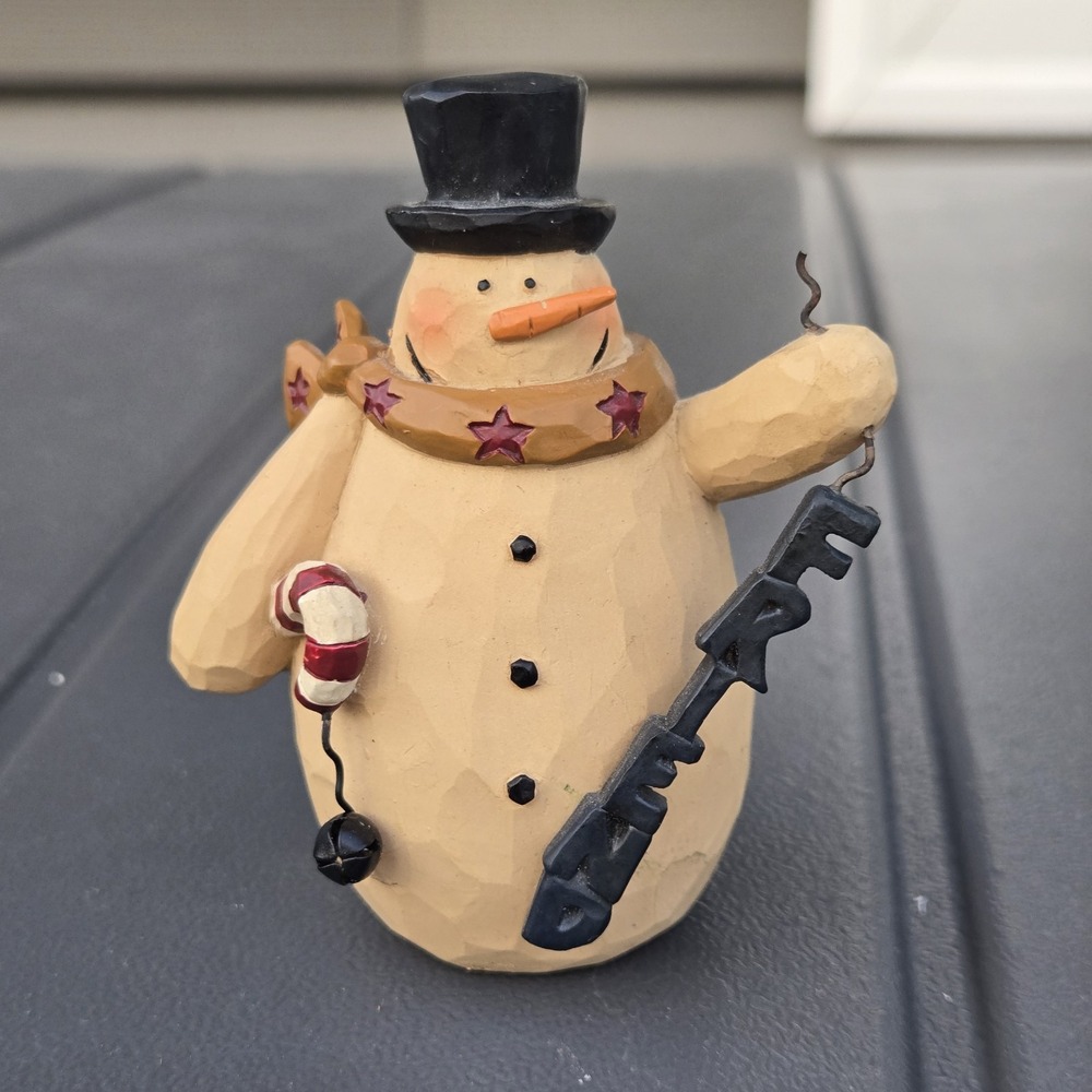 B. Lloyd Blossom Bucket Snowman Figurine Holding Friend Sign And Candy Cane.Read